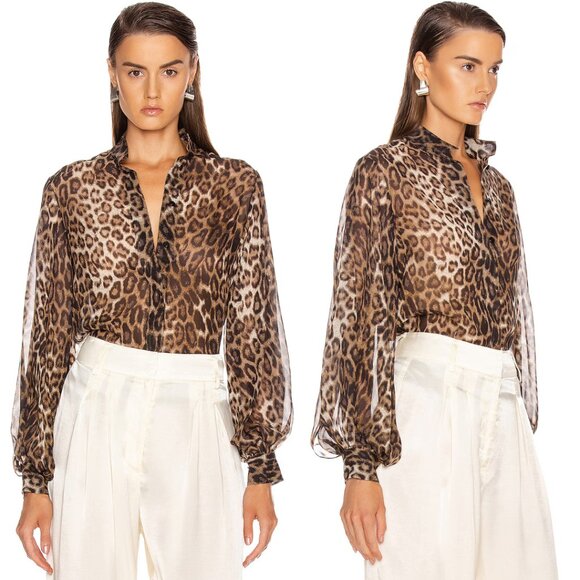 Nili Lotan Evelyn Blouse Ginger Leopard Print Silk Blouse - Picture 1 of 14
